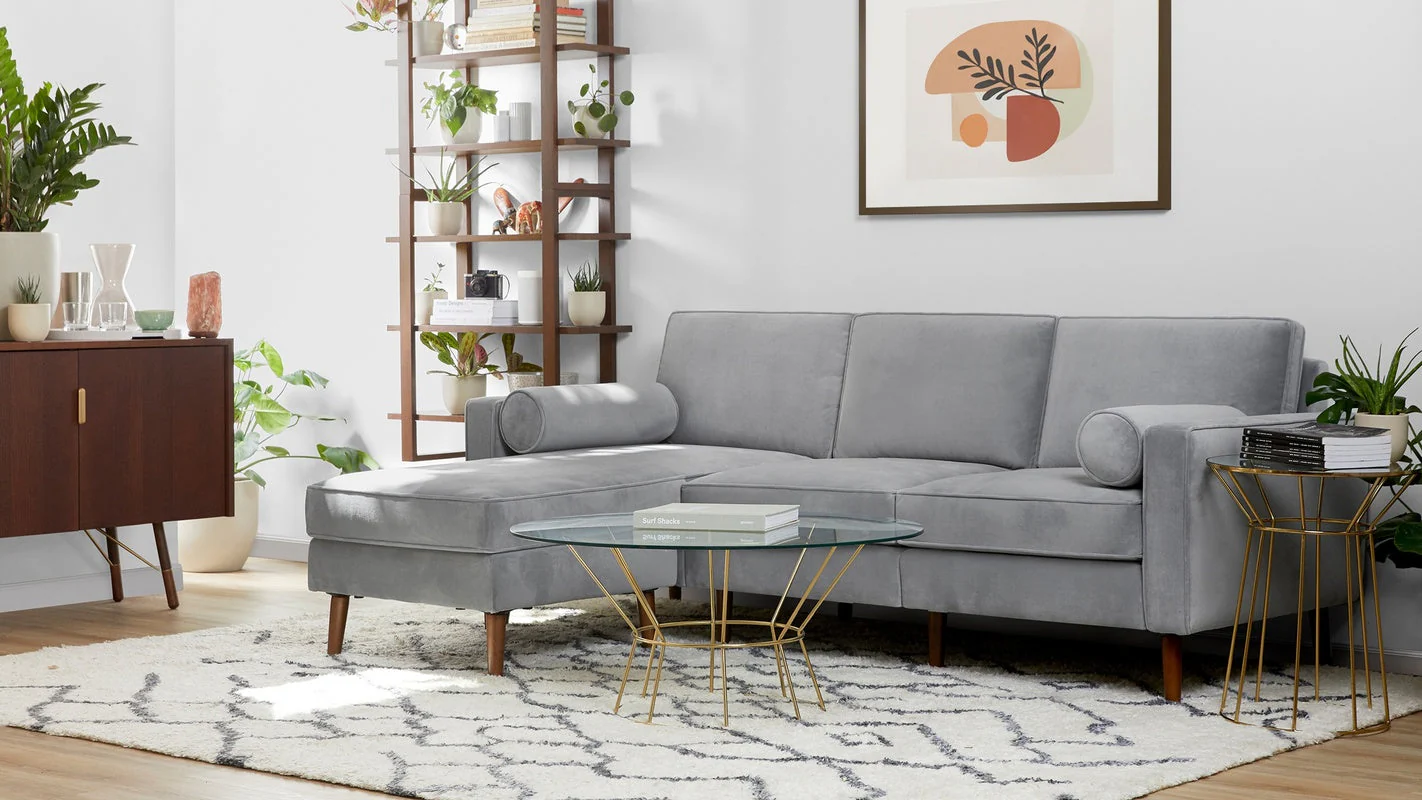 Nomad Velvet Loveseat with Reversible Chaise and Ottoman