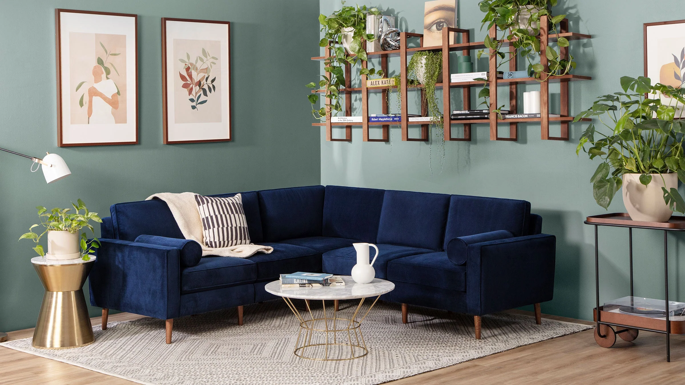 Nomad Velvet Loveseat with Reversible Chaise and Ottoman